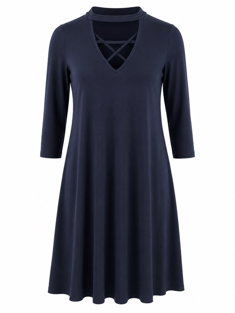 Pinkblush Navy Blue 3/4 Sleeve Dress With Crisscross Neckline